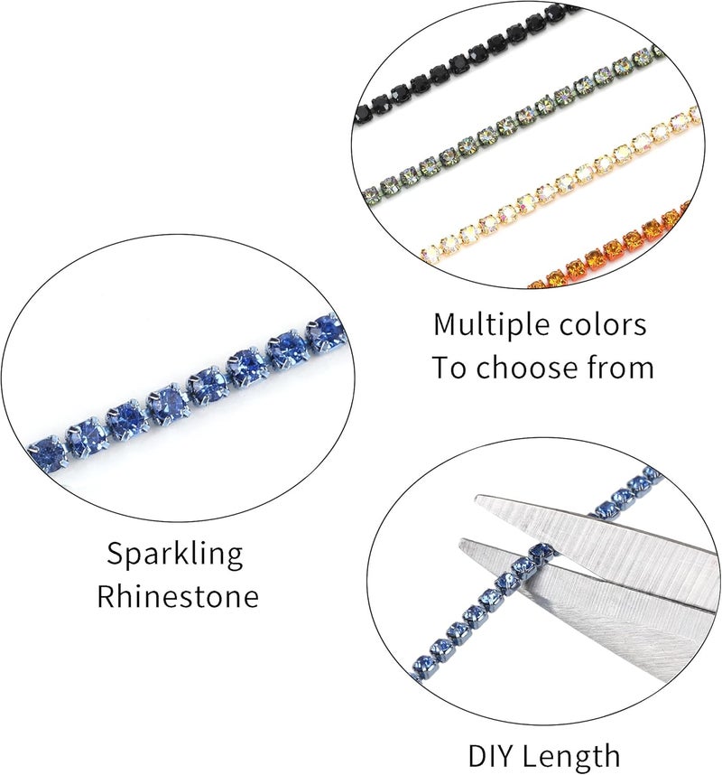 Rytenz 10 Yards 3 MM Rhinestone Chain Trim Crystal Rhinestone Close Chain Trim for Sewing Crafts, DIY Decoration, Jewelry, Clothing, Shoes (Light Blue) - Image 3